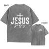 Mens Vintage Oversized Washed TShirt Cotton Jesus Saves Faith Cross Casual Tee