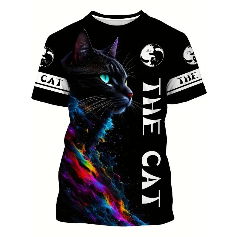 Novelty Beach Cat Beer Pattern Print T-shirt 3D Men Women Trend Personality Tops Oversized Short sleeve Crew Neck Streetwear Tee