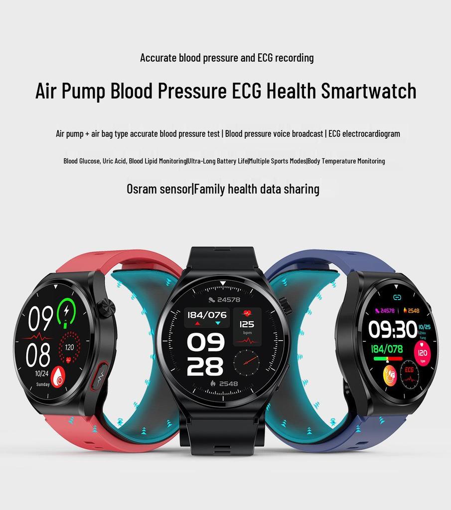 2025 S22 Smartwatch: Air Pump, Airbag, Accurate Blood Pressure, Voice Broadcast, ECG, Blood Sugar, Uric Acid Monitoring.