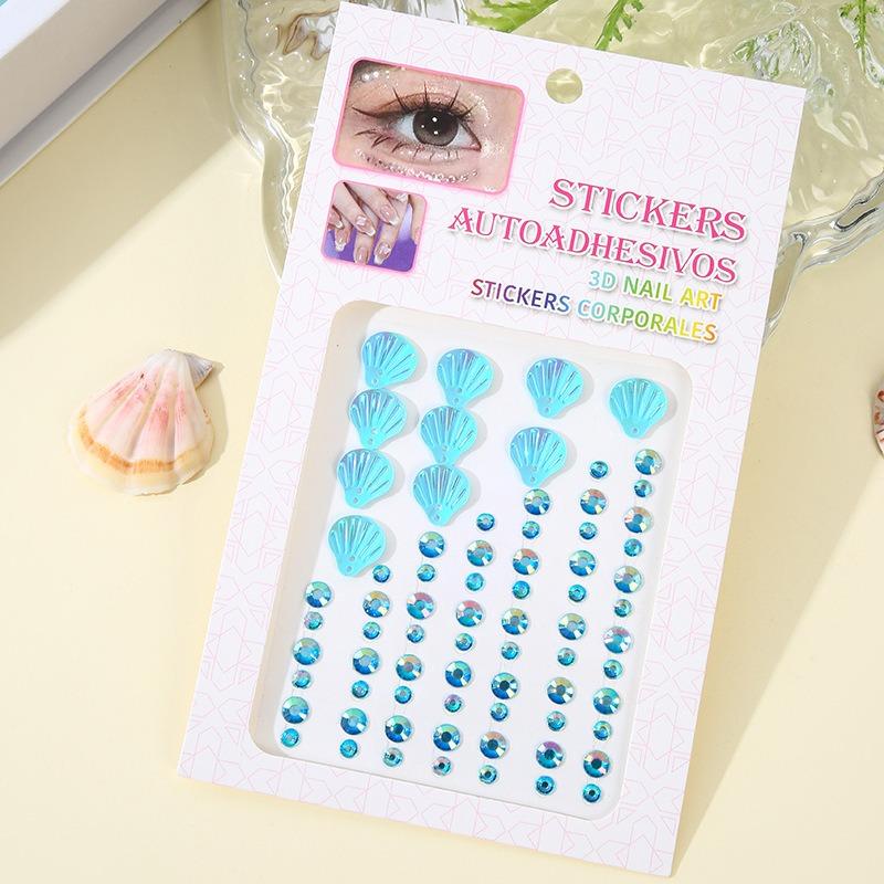 3D Dreamy Shell Crystal Diamond Patch Face Gems Mermaid Temporary Tattoo Stickers Self-adhesive DIY Body Art Decoration Makeup