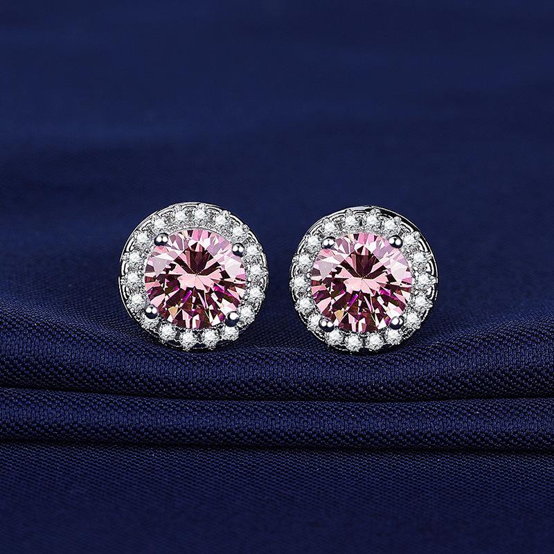 Copper-Plated White Gold Zircon Stud Earrings - Women's Colored Gemstone Jewelry