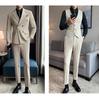 Korean-Style Apricot Double-Breasted Men's Suit, 2024 Autumn Wedding & Best Man Attire
