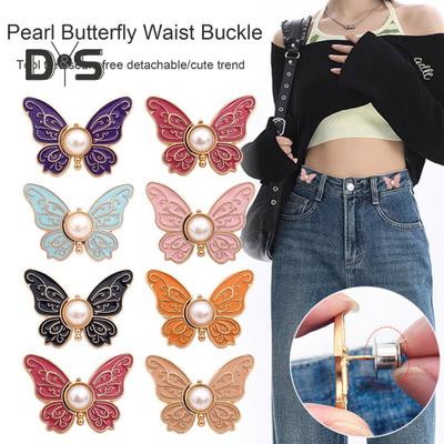 Pants Waist Tighteners No-Sewing Butterfly Flower Buttons Pins Adjustable Waist Buckle Extender Pants Waist Clip for Loose Jeans Skirts