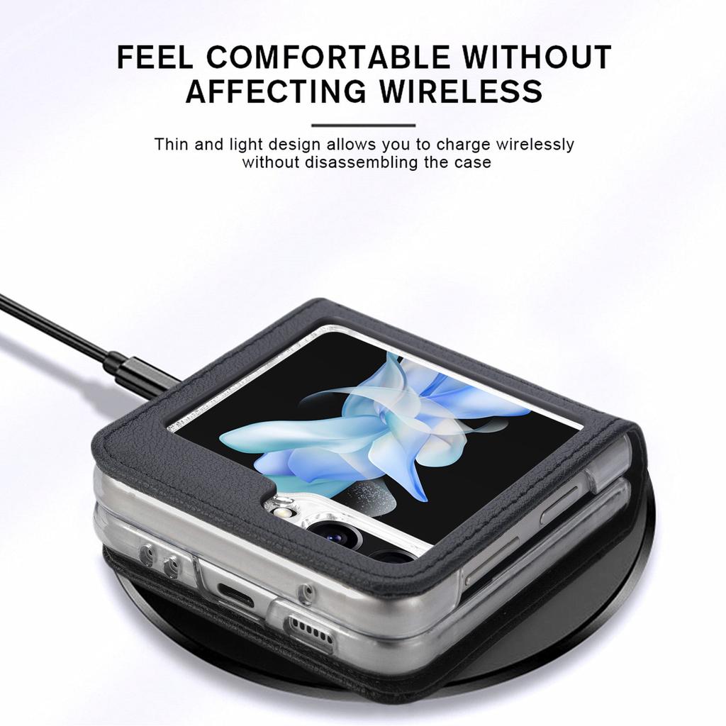 Applicable to Samsung ZFlip1 mobile phone case folding lychee pattern leather solid color zflip1/1/1 card PU protective case