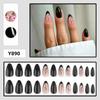 Elegant Black Glossy French Peach Blossom Fake Nails - 24-Piece High-End European and American Style Nail Art Set
