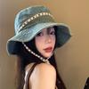 Outdoor Buchstabenband Denim Fischerhut Kinder Sommer große Krempe Sonnenschutz Bucket Hat Sonnenschutz Bergsteigerhut