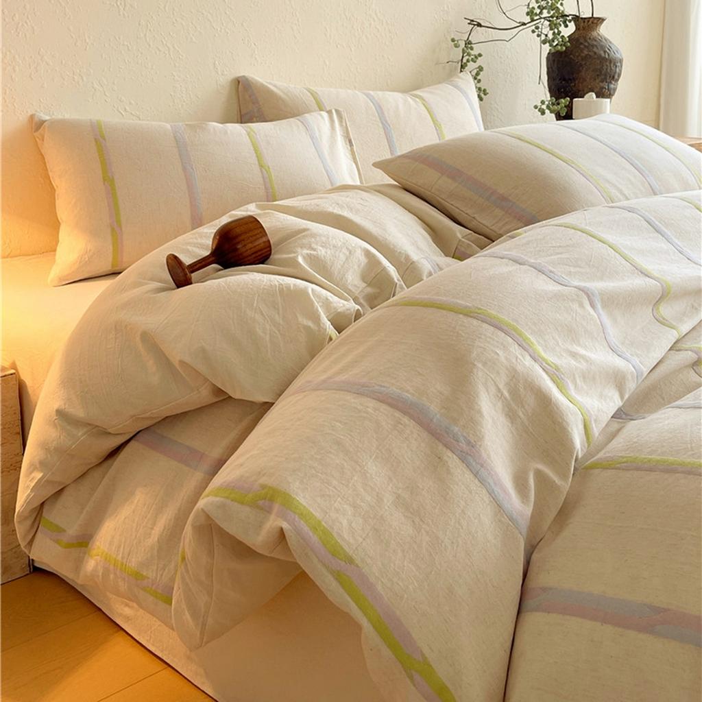 Cotton and Linen Dyed Striped Jacquard Bed Four-piece Set Simple Nordic Style Quilt Cover Bed Sheet Mattress