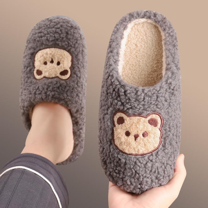 New Winter Cartoon Cotton Slippers Women's Couple Home Indoor Thick-soled Cute Cotton Shoes Non-slip Warm Fluff Mop