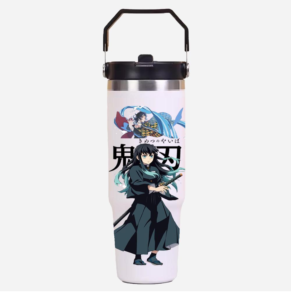 30oz Anime Demon Slayer Printed Simple Solid Color Stainless Steel Thermos Water Cup Thermal Insulation Cold Ice Cup Kid Gift