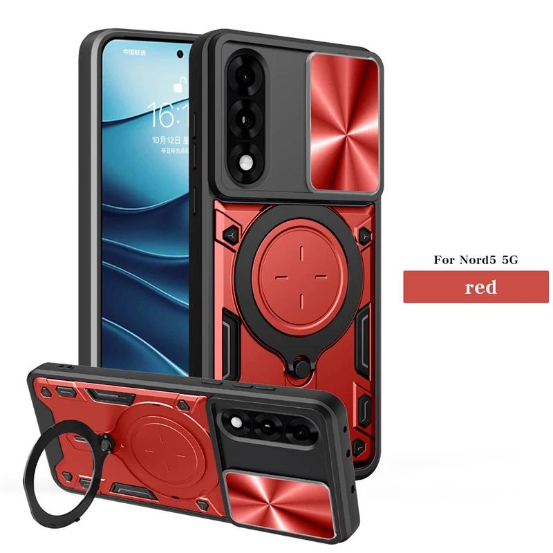 Armor Schutz Schiebeobjektiv Handyhülle Für OnePlus Nord 5 5G Hülle Auto Magnetische Halterung Ringständer für One Plus 1+ Nord5 5G Funda