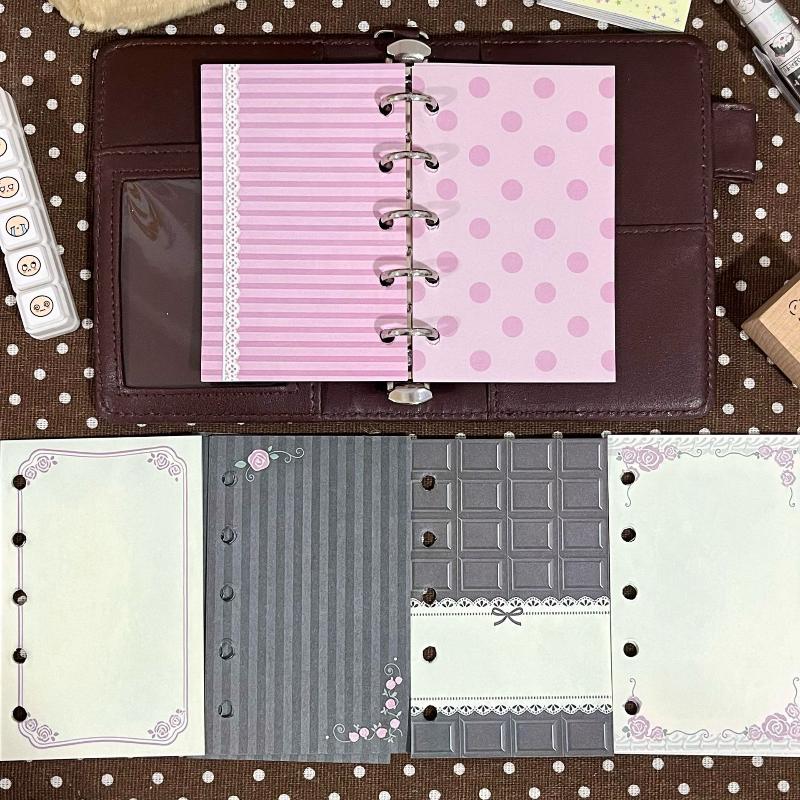 Æstetisk 6-huls ringbind påfyldningspapir 60 ark 6 designs M5 løse ark planlæggerindsats Pink Brun Journal sider