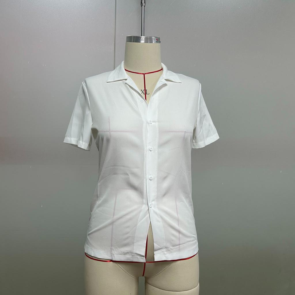 Damemote Uformelt kortermet trykkknapper Lapel Shirt Topp bluse