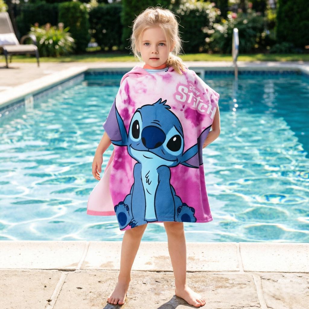 Ultra-Fine Fiber Cartoon Print Kids' Hooded Bath Towel Poncho