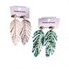 St. Patrick's Day Korean Hollow Long Leaf Dangle Earrings Vintage Ins Aesthetic Pearl Style Women Fashion Drop Jewelry