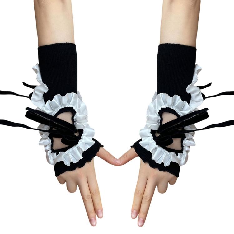 Punk Style Mesh Arm Sleeves Elastic Satins Trim Hollow Design Breathable Gloves For Concerts Daily Wear