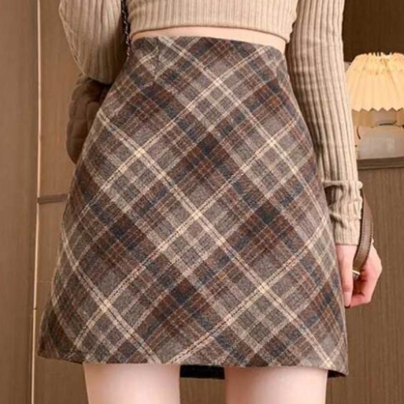 Shop   Women S Check Color Block Wool DAte A Line Mini Skirt Won wSk Wfl9c5j