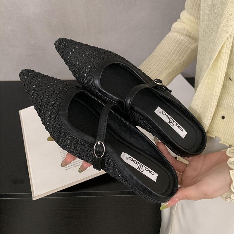 Fashion Fashion Weave Women Flats With Shoes Female Designer Buckle Shallow Footwear Slip On Ladies Flats Mary Janes Shoes Mules