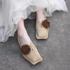 Car Stitch Flat Shoes Women's Spring Autumn Retro Niche Flower Square Toe Deep Mouth Soft Sole Single Shoes