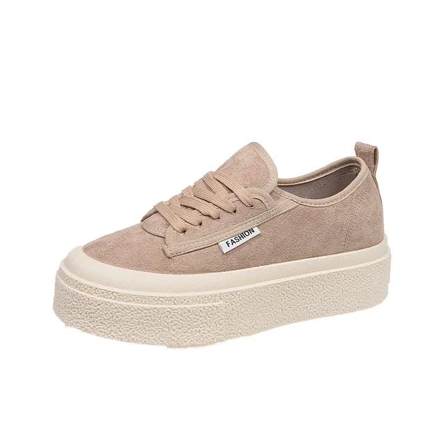 2025 Spring New Sports Women's Shoes Fashion Low Top Thick Bottom Casual Board Shoes Suede Round Head Strap Flat Shoes
