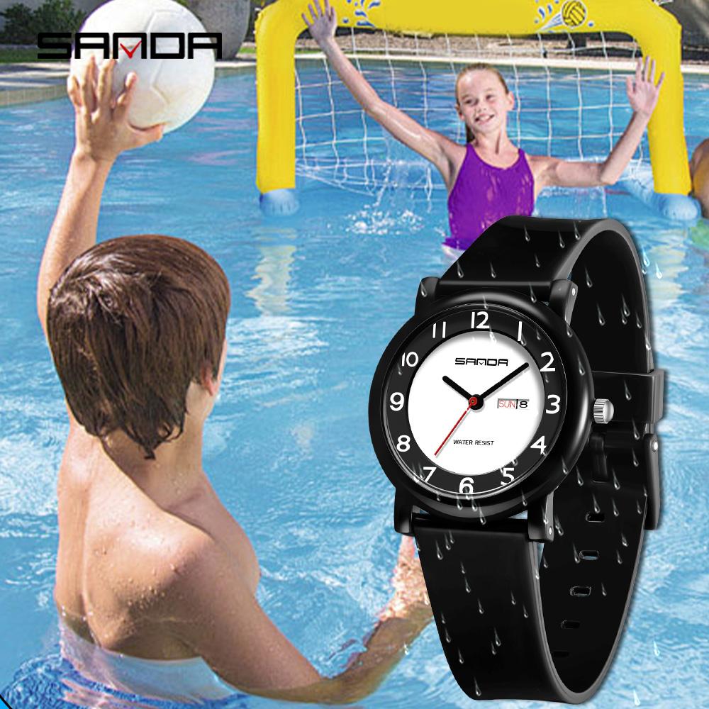SANDA 3325 Fashion Children's Quartz Watch Dual Calendar Display Waterproof Simple Fashion Children's Quartz Watch