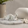 Unique Spooky Cat Display 3D Printed Ghost Statues, Halloween Haunted Kitten Figurines with Hollow Eyes Durable Statue & Flowing Drapes, Matte