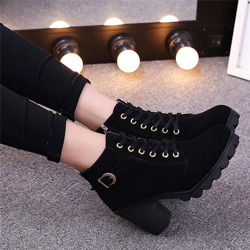 Winter Women Pumps Boots Women Pumps Side Zipper Pumps Pu Sequined High Heels Zapatos Mujer Lace -Up Platform Rubber Shoes Boots