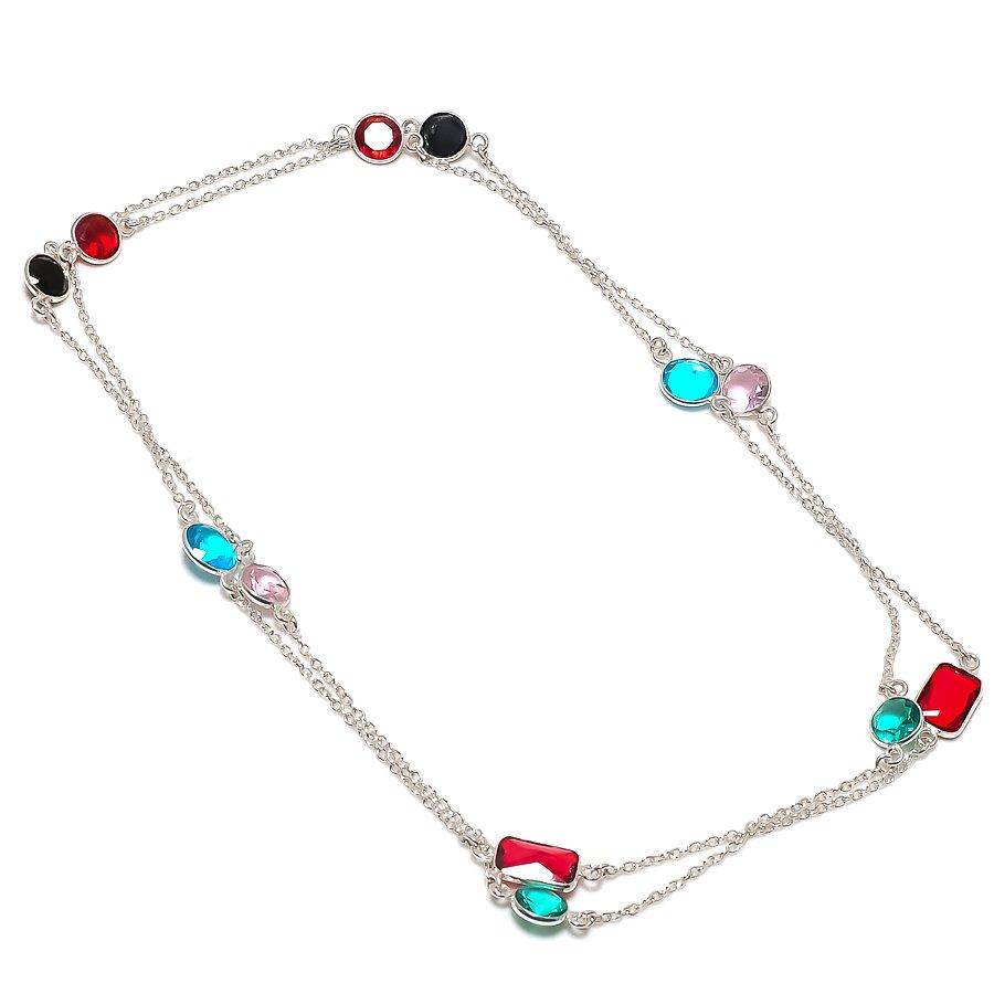 

Натуральный гранат, топаз драгоценный камень 925 стерлинговое серебро ювелирное ожерелье 18 e9B91