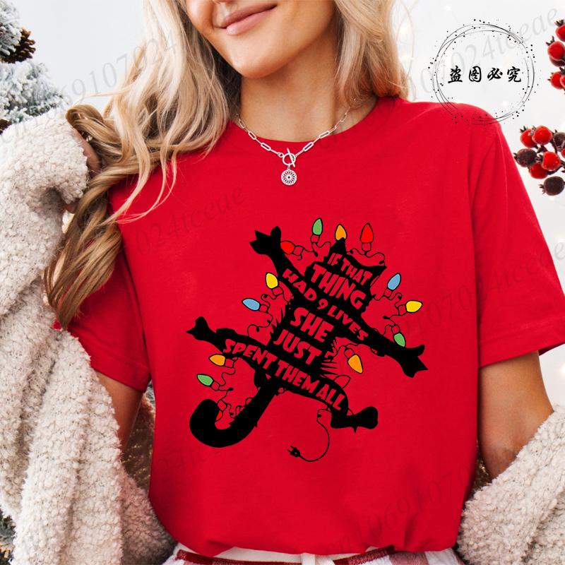 Funny Christmas Cat Women TShirt Xmas Cat Graphic TShirts Tops Short Sleeve Tees Casual Harajuku Street Tshirt Female Clothing