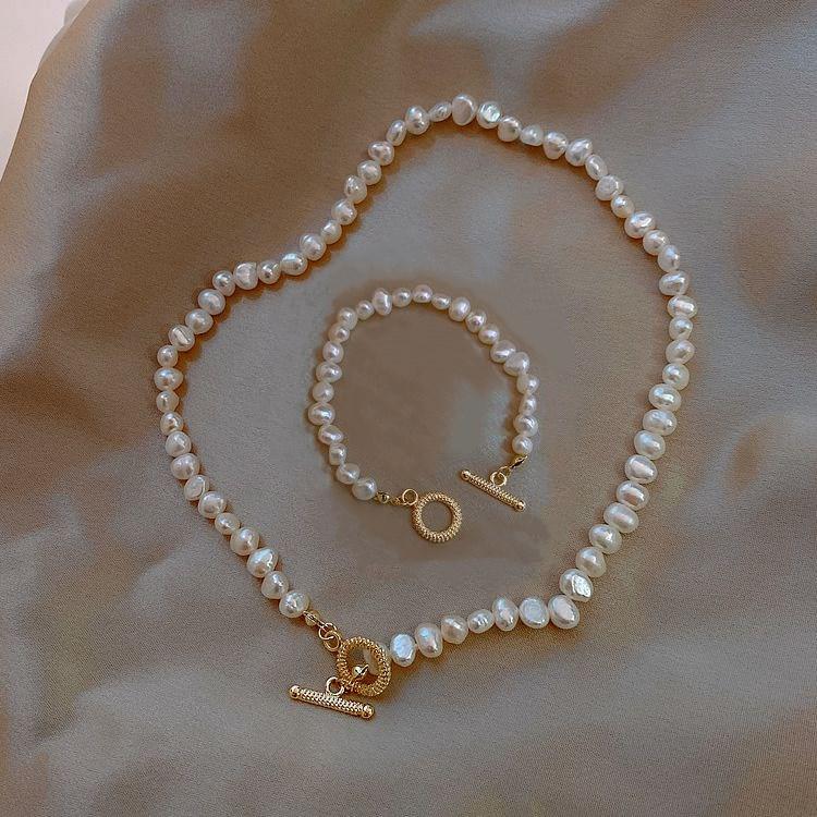 

Minimalist Baroque Freshwater Pearl Necklace & Bracelet Set for Women