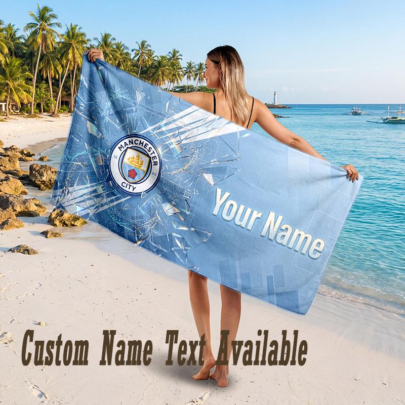 Manchester City Design Beach Towel Custom Text Large Towel for Beach Vacation