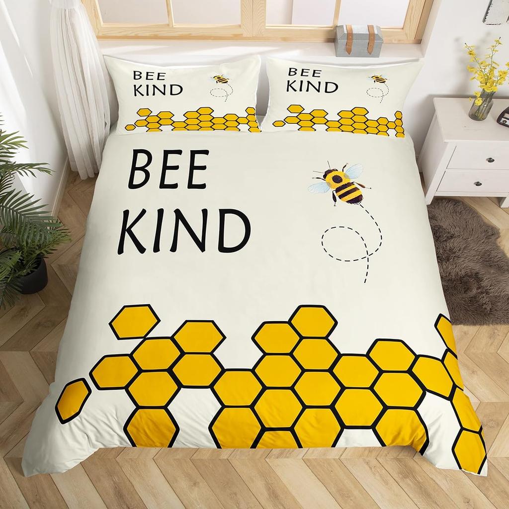 Cartoon Bee Duvet Cover Insect Honeybee Bedding Set Microfiber Wild Animal Comforter Cover King For Teens Boys Kawaii Home Decor