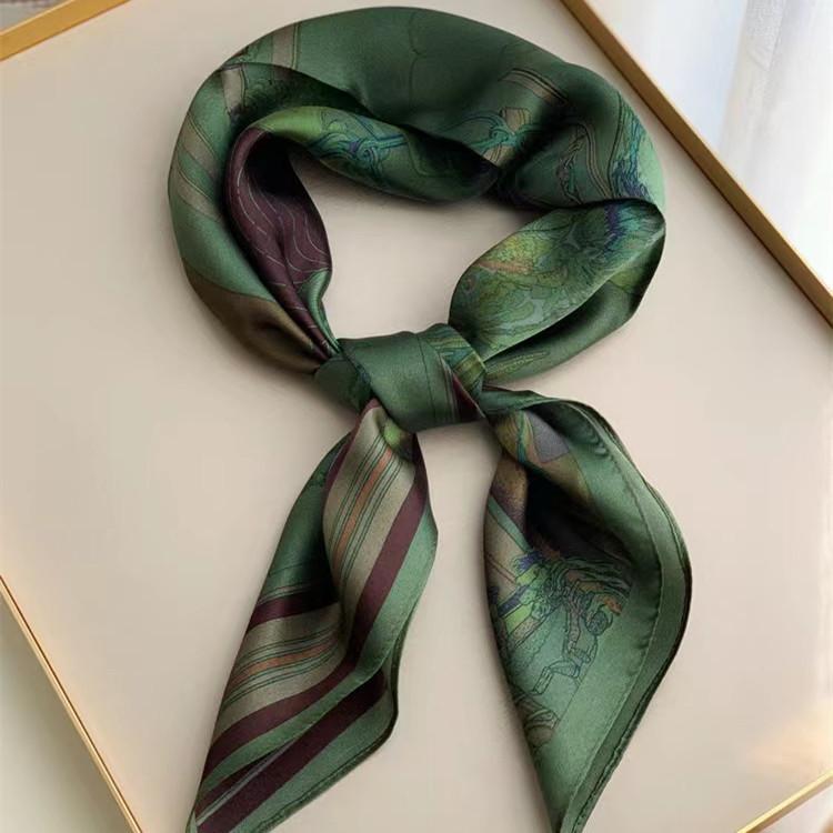 Beach Sunscreen Kerchief Luxury Design Square Scarves Women Popular 70X70CM Silk Hijab  The Four Seasons Headscarf