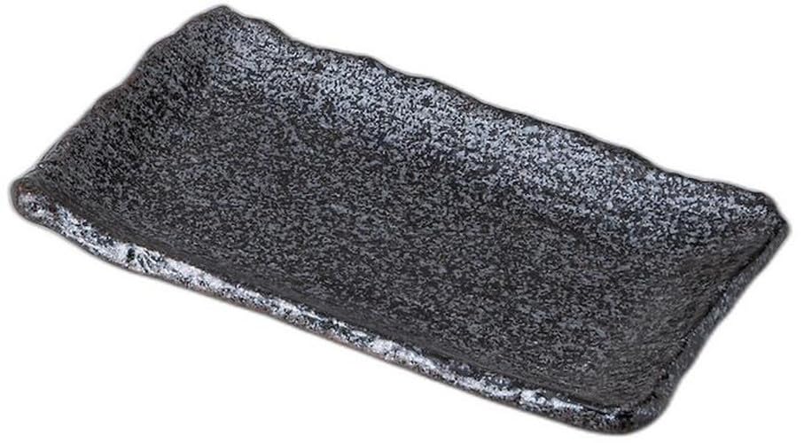 Black Oil Drops Square Plate with Thousand Stripes x 13 x Setomonohonpo Thick-Rimmed [22 2.5cm]