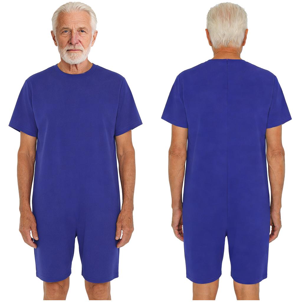 S-3XL Unisex Adaptive Romper: Anti-Strip Back Zipper Jumpsuit, Easy Care Short Sleeve for Elderly & Special Needs
