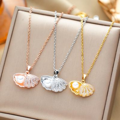 Luxury Titanium Steel Pearl Necklace With Micro-Set Zircon Pendant Collarbone Chain Elegant Personal Jewelry