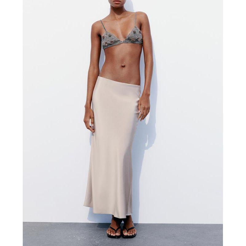 Summer Silm Mid Length Long Length Silk Satin Texture Straight Skirt