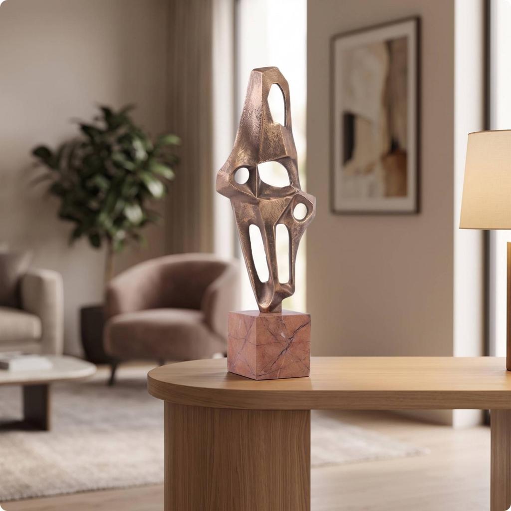 Sculpture with Marble Base Modern Metal Abstract Statue Minimalist for Bookshelf