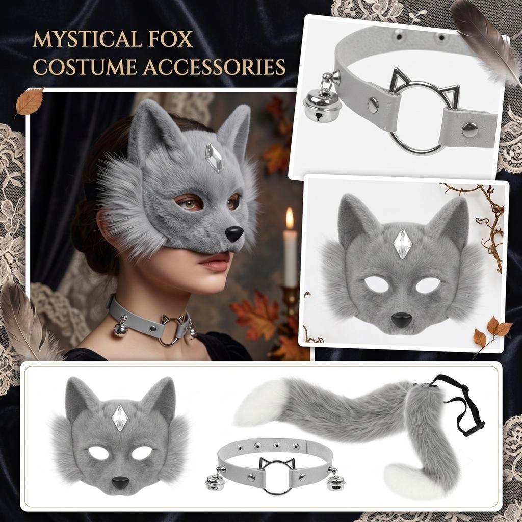 Set Coda e Collare con Mezza Maschera per Costume di Maschera di Halloween
