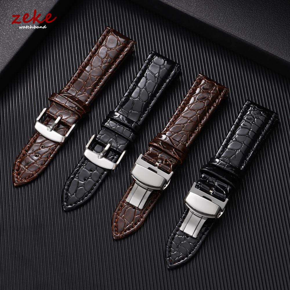 Butterfly Buckle Crocodile Pattern Leather Watch Strap 12/14/16/18/19/20/22mm Watchbands Soft Casual Business Wristwatch Band