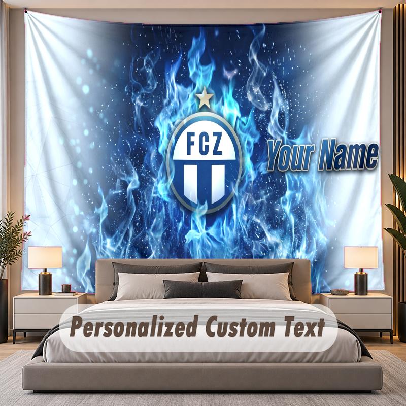 Custom Name Text Tapestry FC Zürich Personalized Polyester Wall Tapestry For Bedroom And Room