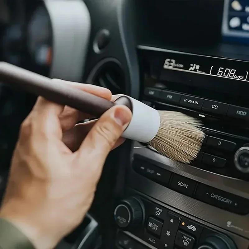 3PCS Car Exterior Interior Detail Brush Boar Hair Bristle Brushes for Car Cleaning Auto Detail Tools Dashboard Cleaning Brush