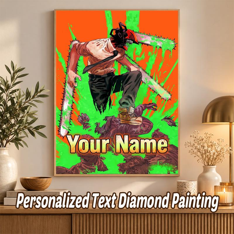 Chainsaw Man Custom Name Text 5D Diamond Painting Kit DIY Full Drill Diamond Art Decoration