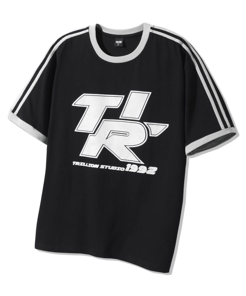 TRILLION Track Line Graphic Ringer Half T-Shirt_Black