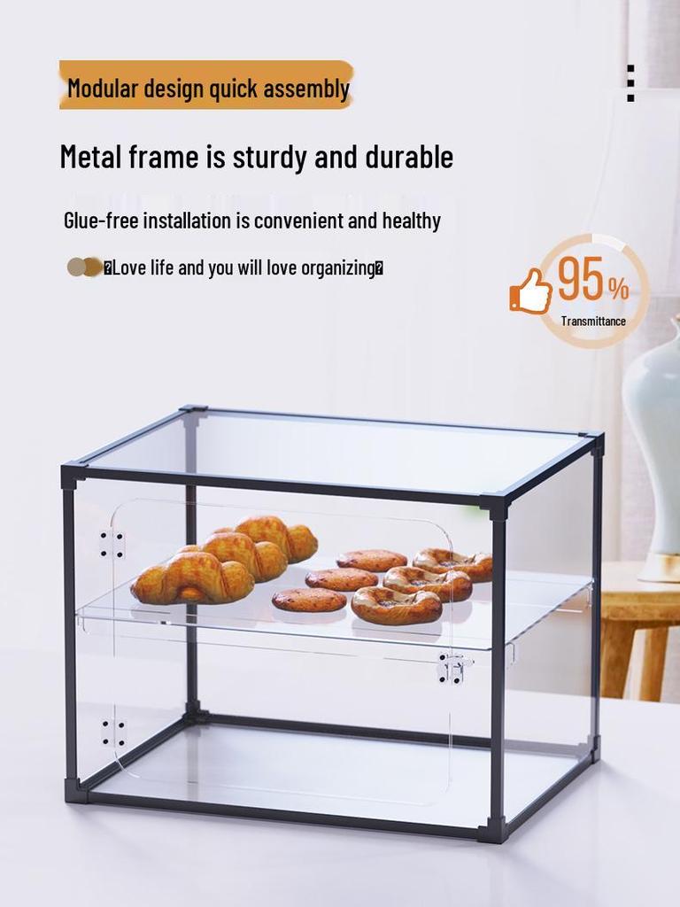 Tiered Bread and Cake Display Rack - Alloy Frame with Transparent Cabinet