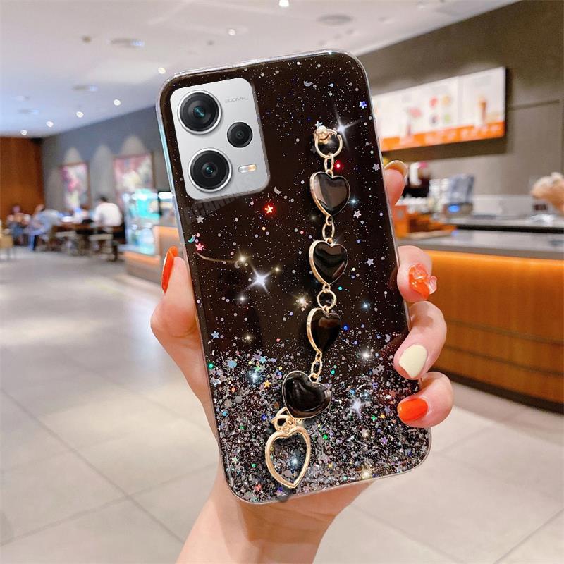 

Note12 Блестящий чехол с цепочкой на запястье Love Heart для Xiaomi Redmi Note 12 Pro Plus 12s 12pro 4g 5g 11s, силиконовый чехол для браслета 12c RedmiNote12 Pro plus
