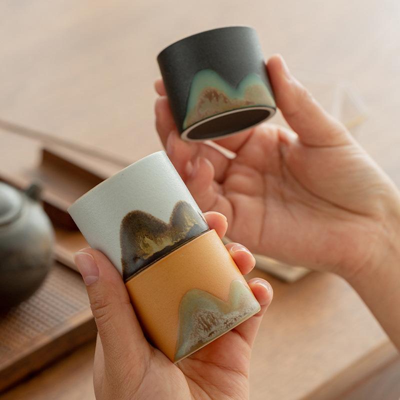 Ceramic Tea Cup Porcelain Painted Teacups Chinese Kungfu Cup Retro Coffee Mug Ceramic Glaze Painted Tea Cup Gift To Friends
