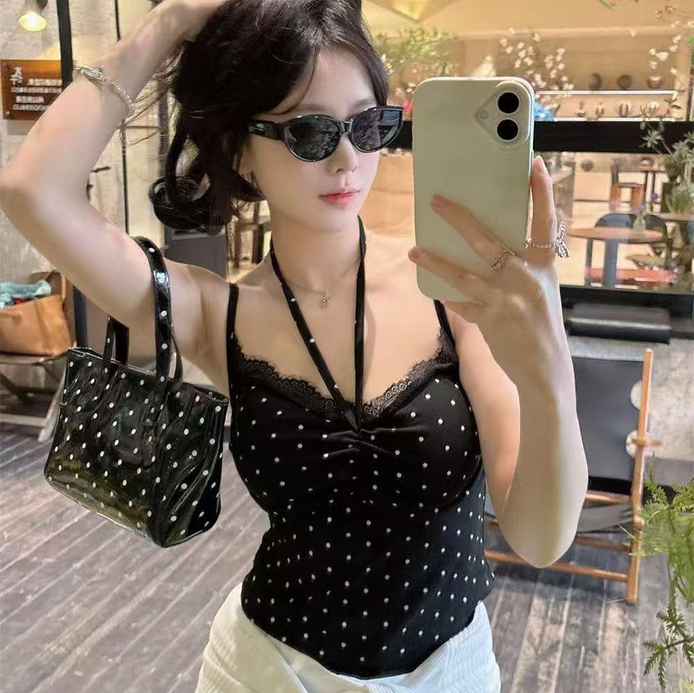 Summer New Spice Girl Style Lace Polka Dot Small Suspender Vest Women's Design Sense Inside Beautiful Back Versatile Top