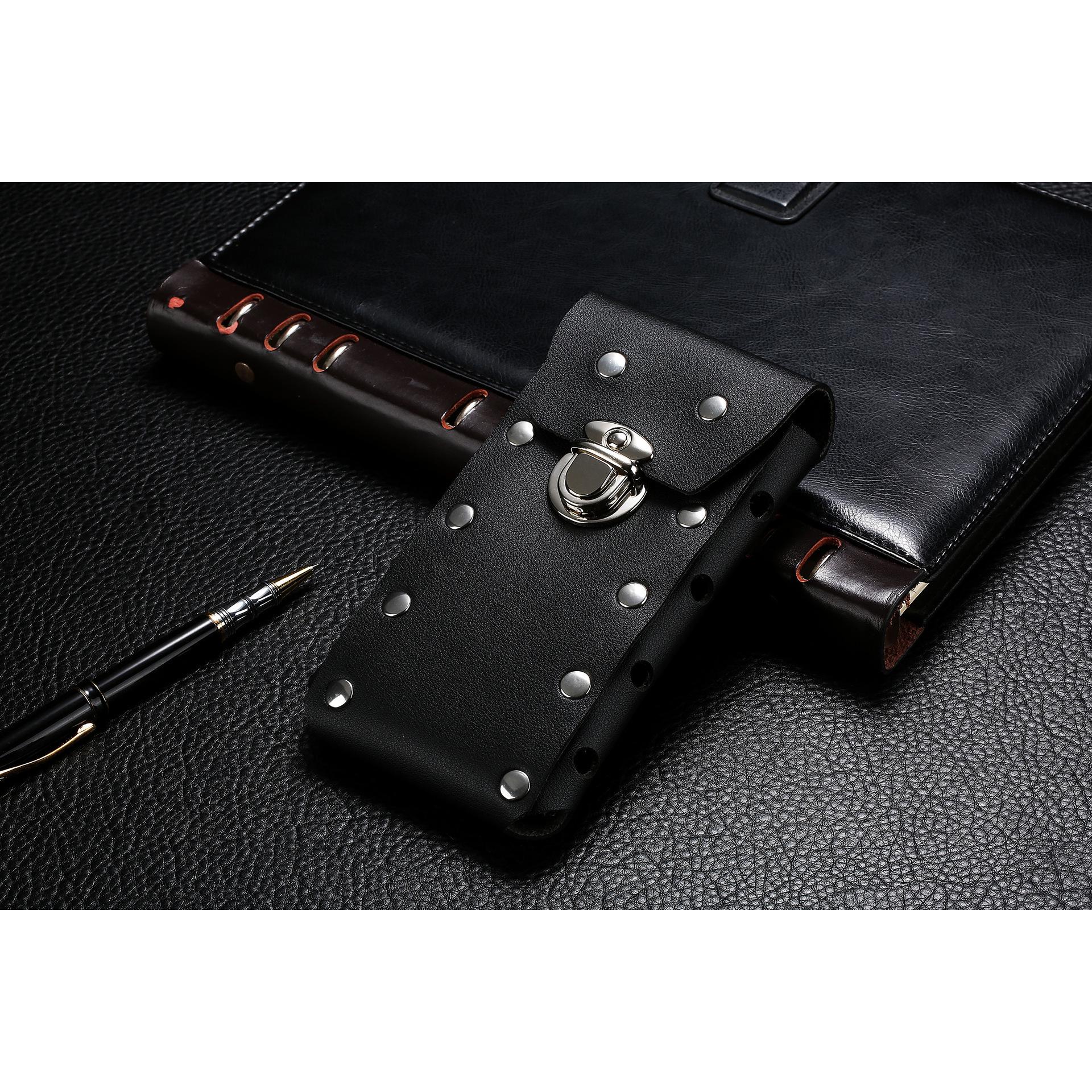 

15Pro Max Genuine Leather Phone Case with Card Slot and Rivet Design, Compatible with iPhone 6 Plus For phones under 7.0 inches чёрный