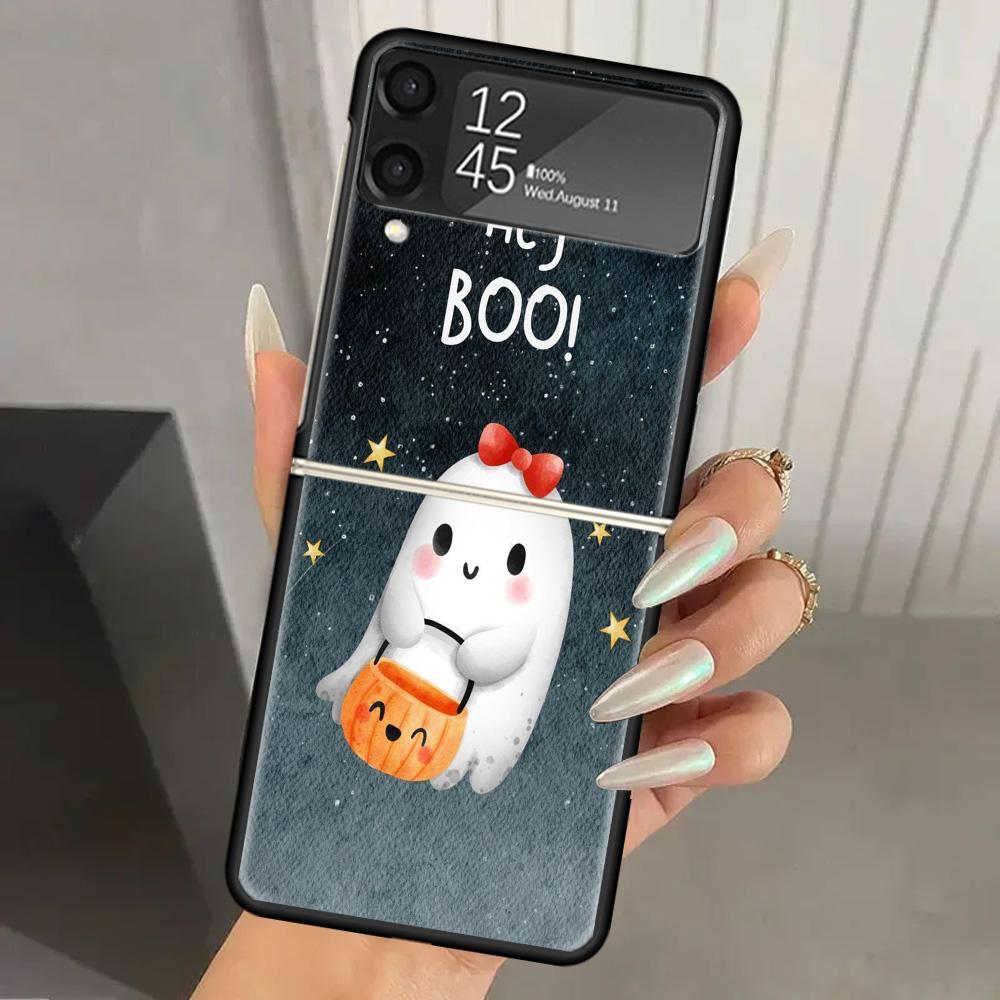 Cute Halloween Ghost Hard PC Back Phone Case for Samsung Galaxy ZFlip 7 6 5 Z Flip 4 ZFlip6 Z Flip7 5G ZFlip4 Flip3 Zflip5 Cover