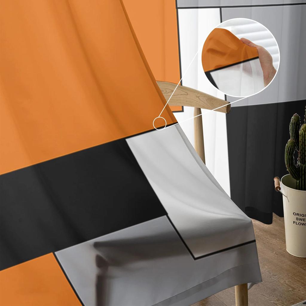 Orange Black Patchwork Abstract Art Sheer Curtains Window Tulle Curtains For Living Room Bedroom For Kitchen Curtains Decoration